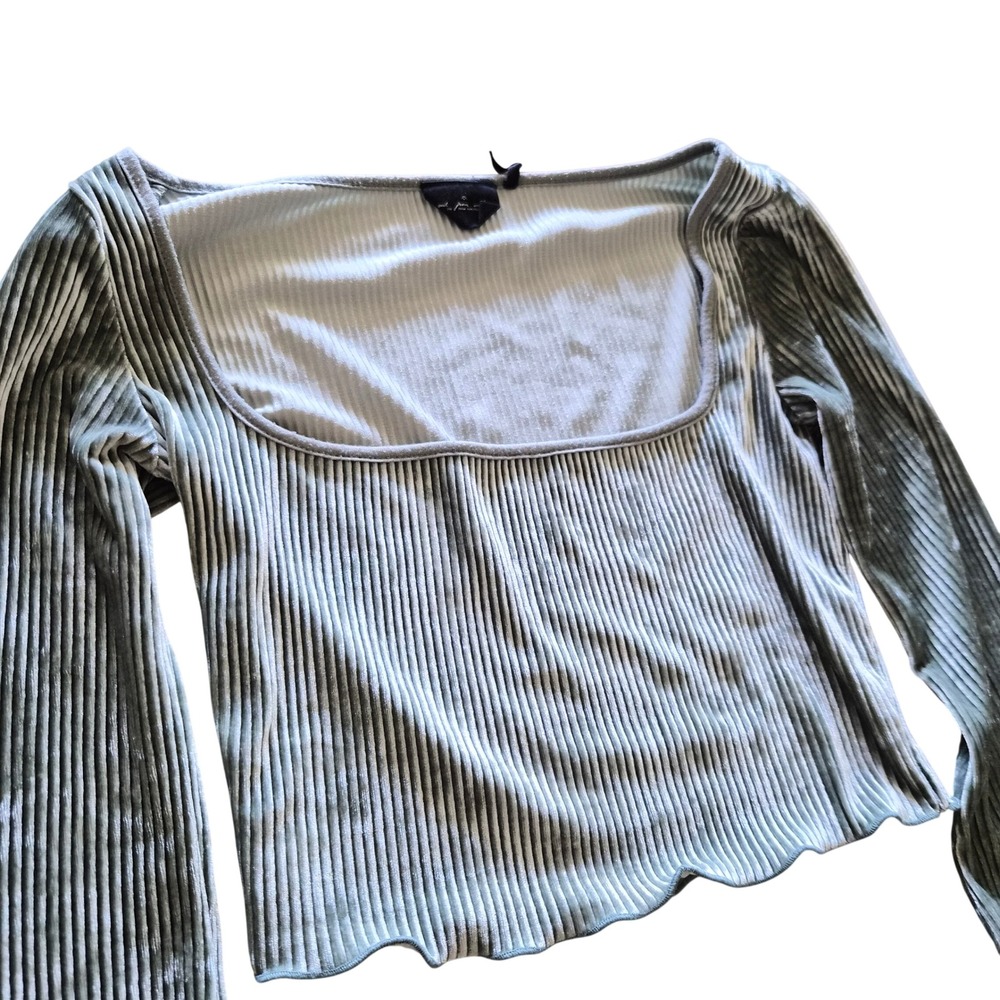 Out From Under Urban Outfitters Ribbed Velvet Bell Sleeve Crop Top Sage Green XS